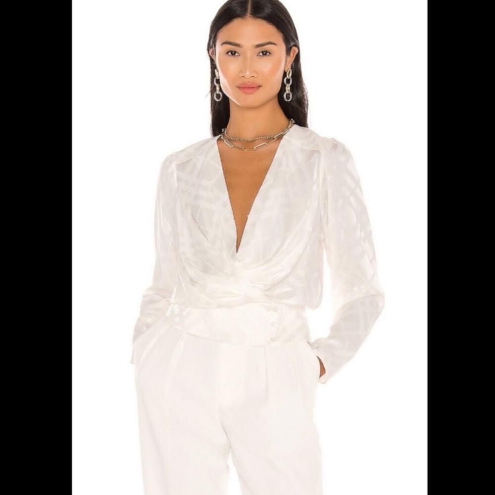 ANINE BING x Helena Christensen June Silk Patterned Wrap Top S